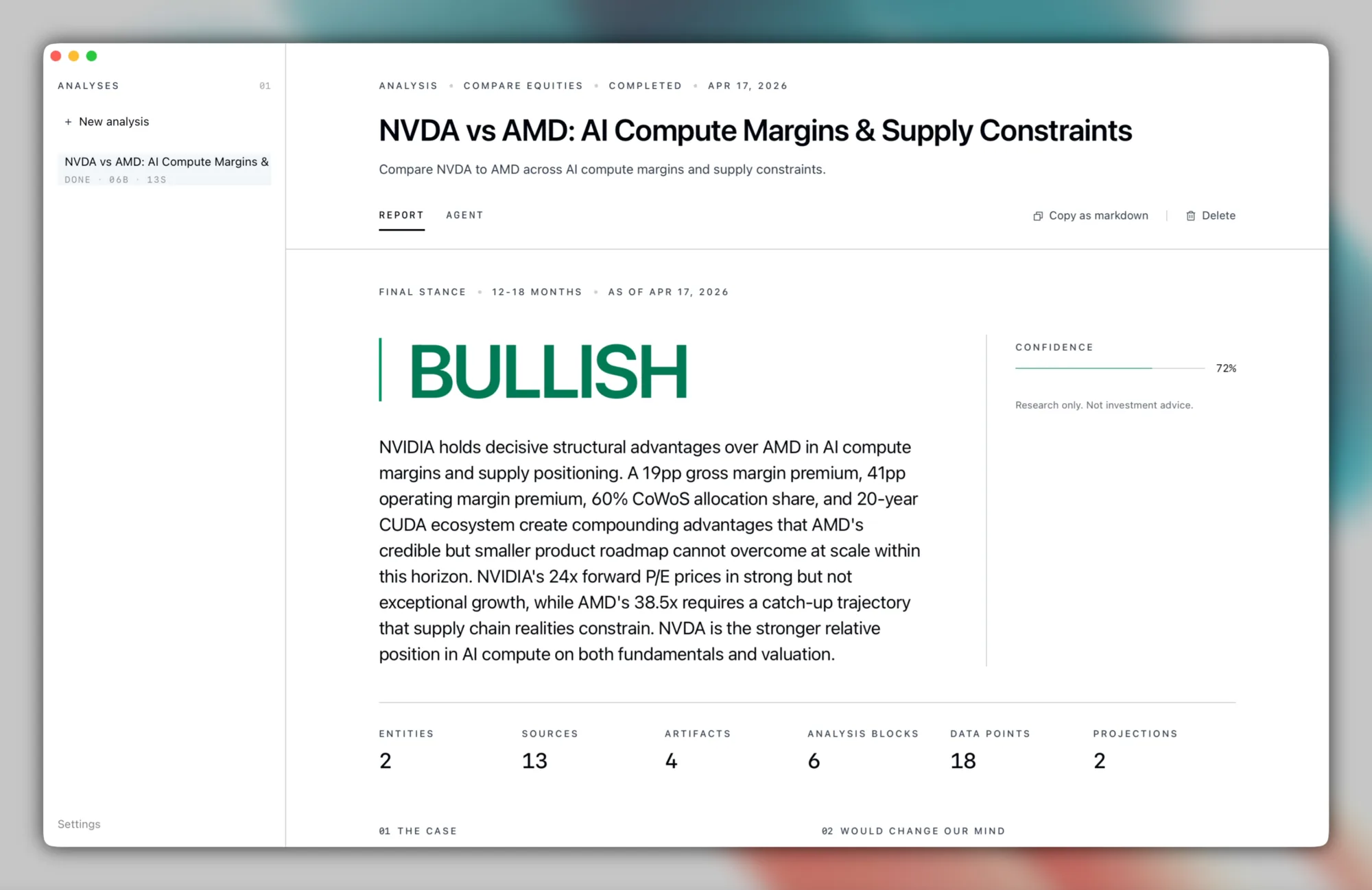The final stance block with direction and confidence.