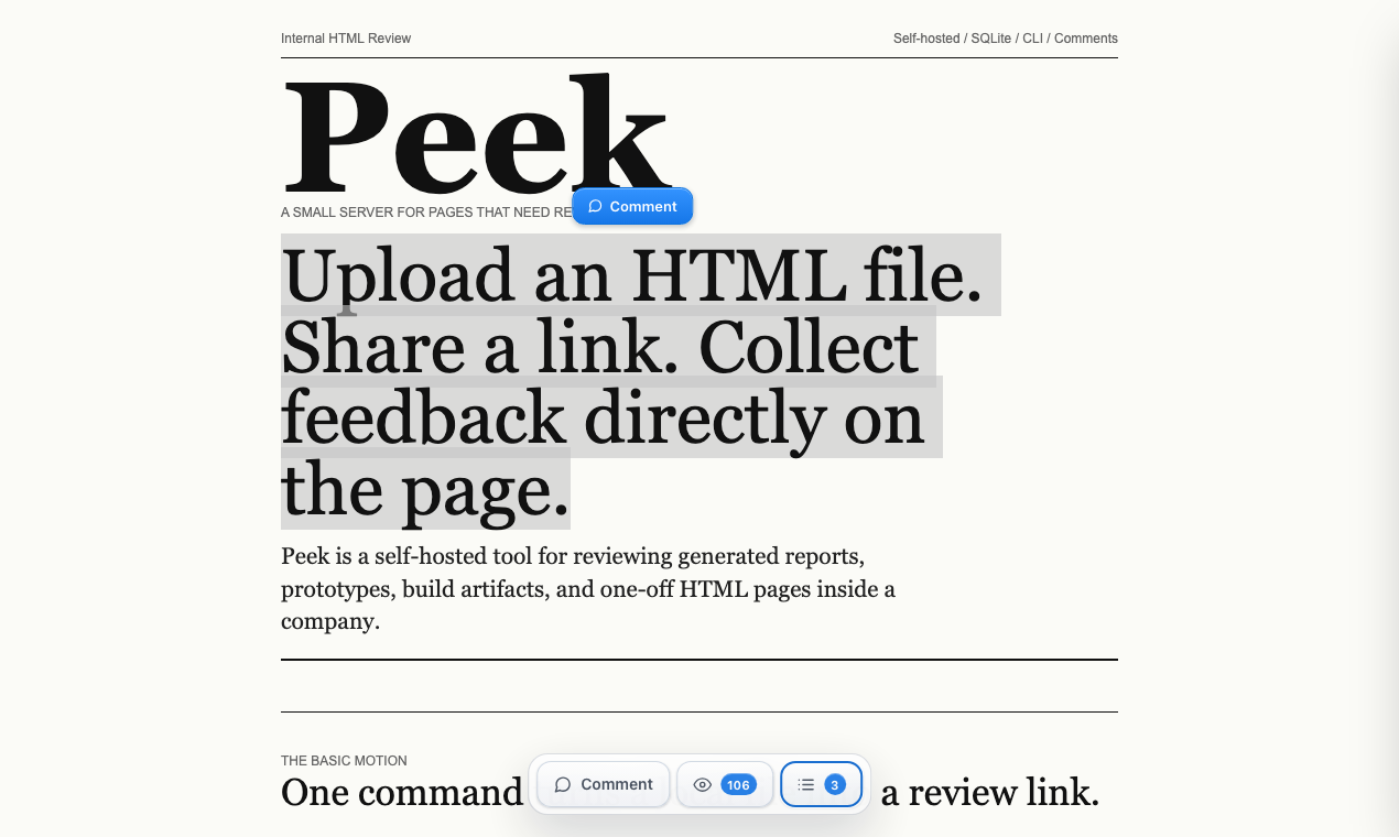 Selected text inside a shared report with Peek's inline comment button visible